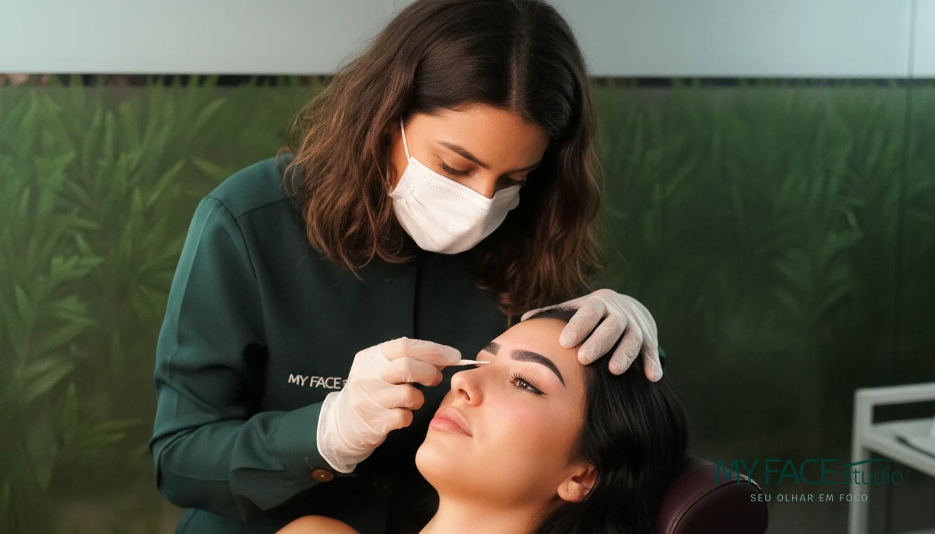 Sobrancelhas com micropigmentação fio a fio finalizada no My Face Studio.